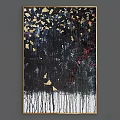 Modern Abstract Painting With Black Background Golden Butterflies And Red Accents