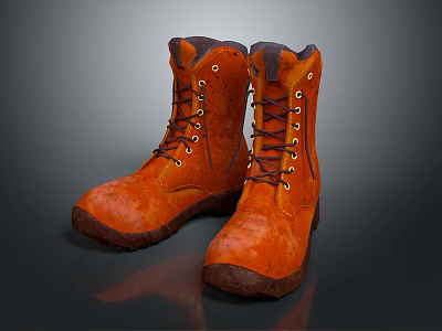 Orange Lace Up Work Boots With Leather Texture And Dark Rubber Sole 3d model