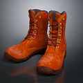 Orange Lace Up Work Boots With Leather Texture And Dark Rubber Sole 3d model