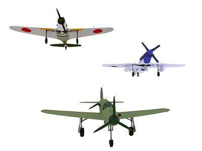 Three Military Fighter Jets With Green Blue And Red Colorful Designs 3d model