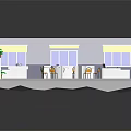 Modern Office Interior With Desks Chairs Potted Plants And Window Shades