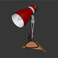 Modern Table Lamp With Red Lampshade Silver Metal Stand And Wooden Base