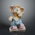 Cute Elephant Figurine Wearing Straw Hat Blue Overalls And Pink Shoes Standing On Square Base