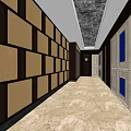 Elevator Hallway Interior With Paneled Walls Chandelier And Checkerboard Patterned Floor 3d model