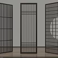 Modern Black Room Dividers Featuring Geometric Grid Design And Decorative Patterns 3d model