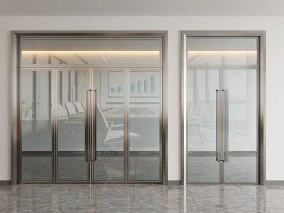 Modern Office Double Glass Doors With Metal Frame And Transparent Design 3d model