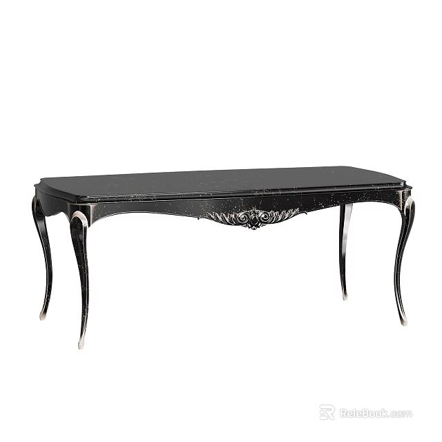 Luxurious Black Dining Table With Decorative Carved Legs And Smooth Glossy Top 3d model 