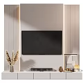 Modern TV Background Wall with Striped Panels Soundbar and Decorative Items