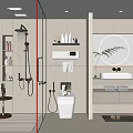 Modern Bathroom Interior Design With Glass Shower Vanity Round Mirror And Cabinets