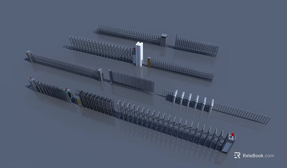 Various Types of Entrance Gate Design Featuring Retractable Metal Gates And Fencing 3d model 