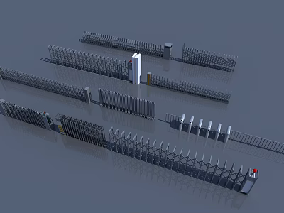 Various Types of Entrance Gate Design Featuring Retractable Metal Gates And Fencing 3d model