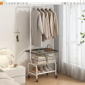 Modern Clothes Rack With Neutral Coats Basket Folded Clothes And VOGUE Poster