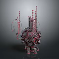Futuristic Sci Fi Mechanical Sphere With Red Black Geometric Patterns Red Antennas And Mechanical Legs
