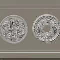 White Decorative Ceiling Medallions With Intricate Floral Patterns On Beige Wall 3d model