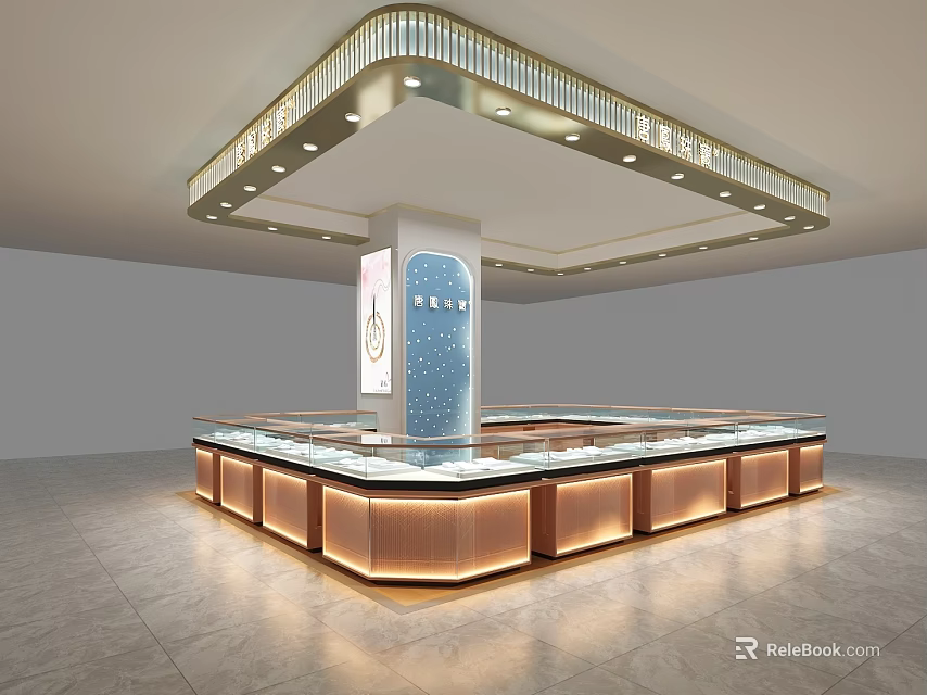 Elegant Jewelry Store Interior With Glass Display Cases And Ambient Lighting 3d model 