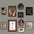 Decorative Wall With Various Framed Artworks And Paintings In Different Styles