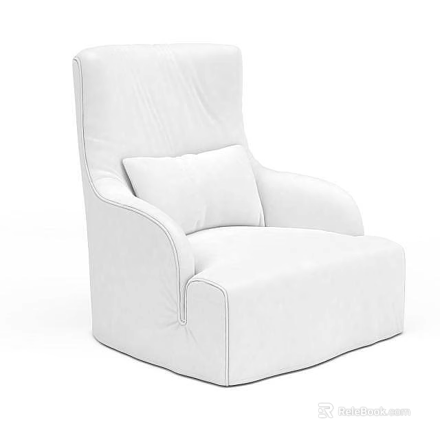 White Modern Design Single Sofa with Comfortable Backrest Armrest and Soft Pillow 3d model 