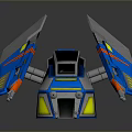 Futuristic Blue And Yellow Spaceship Design With Long Wings And Weapons