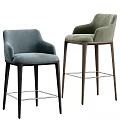 Modern Blue And Green Velvet Bar Stools With Armrests Tall Legs And Footrests