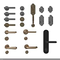 Assorted Door Handles Including Lever and Knob Designs in Metal Finishes