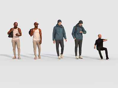 Men In Sleeveless Tops And Hooded Jackets With Diverse Poses 3d model