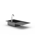 Stainless Steel Washbasin With Modern Simple Design And Faucet On Flat Countertop