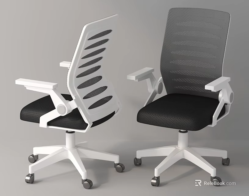 Modern Office Chair With Mesh Back White Frame Black Seat And Wheels 3d model 