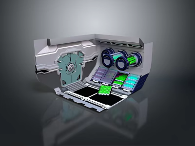 Technical Internal Mechanical Structure With Cylindrical Components Green Indicators And Circuit Boards 3d model