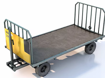 Industrial Handcart With Metal Railings And Black Platform Yellow Panel And Heavy Duty Wheels 3d model