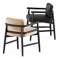 Stylish Modern Single Chairs With Black Wooden Frame And Beige Dark Fabric Upholstery