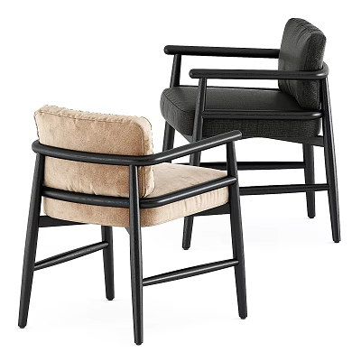 Stylish Modern Single Chairs With Black Wooden Frame And Beige Dark Fabric Upholstery 3d model