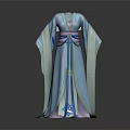 Traditional Chinese Hanfu Blue Robe With Elegant Sleeves And Purple Sash