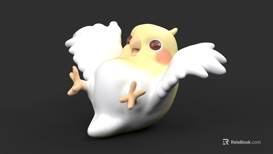 Cute Yellow Cartoon Bird with White Spread Wings Plump Body and Pink Cheeks 3d model 