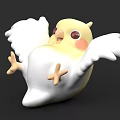 Cute Yellow Cartoon Bird with White Spread Wings Plump Body and Pink Cheeks