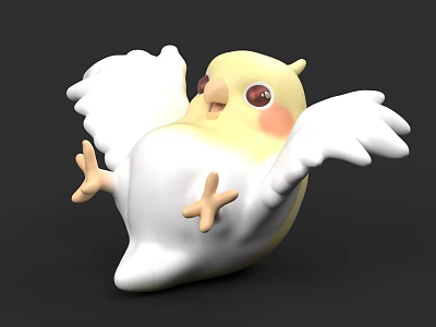 Cute Yellow Cartoon Bird with White Spread Wings Plump Body and Pink Cheeks 3d model