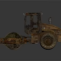 Old Rusty Road Roller Construction Vehicle With Worn Metal Body And Large Drum
