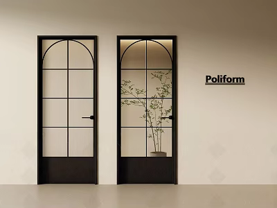 Poliform Swing Doors With Arched Glass Panes And Dark Frames In Modern Interior 3d model