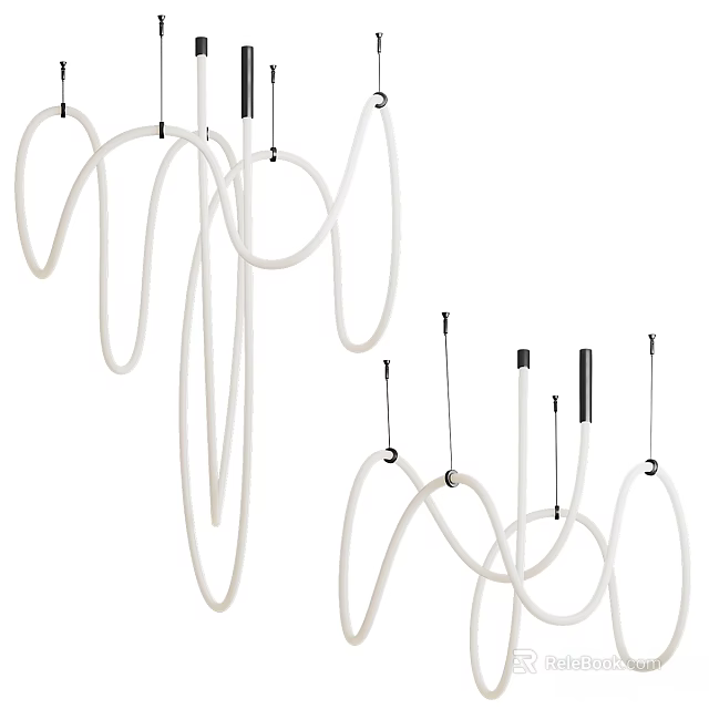 Modern Curved White Chandelier With Black Hanging Accents And Artistic Design 3d model 