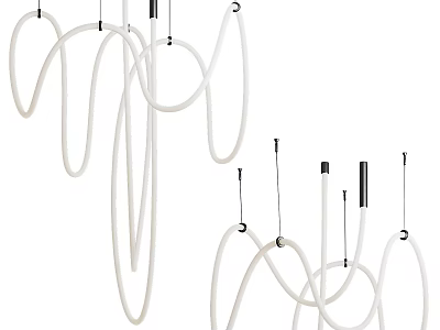 Modern Curved White Chandelier With Black Hanging Accents And Artistic Design 3d model