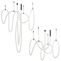 Modern Curved White Chandelier With Black Hanging Accents And Artistic Design