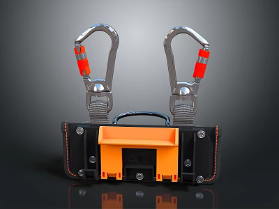 Black and Orange Tool Storage Bag with Silver Hooks and Red Components for Home Use 3d model