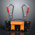 Black and Orange Tool Storage Bag with Silver Hooks and Red Components for Home Use