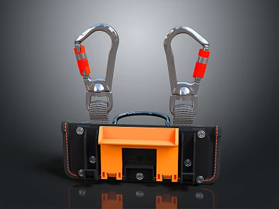 Black and Orange Tool Storage Bag with Silver Hooks and Red Components for Home Use 3d model