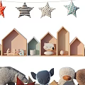 Cute Plush Animal Dolls With Soft Toys Small House Models And Star Decorations