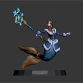 Flying Woman With Snowflake Decorated Staff In Blue And White Outfit On Ice Base
