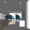 Modern Reception Area Interior Design With Curved Front Desk And Soft Lighting 3d model