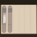 Modern Minimalist Wardrobe Featuring Circular Glass Doors With Storage Boxes And White Double Doors