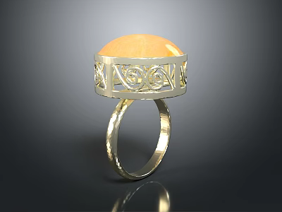 Gold Ring With Round Orange Gemstone And Intricate Filigree Design For Daily Wear 3d model