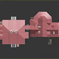 Detailed White Buildings Featuring Pink Roofs Multiple Windows Chimneys And Stairs