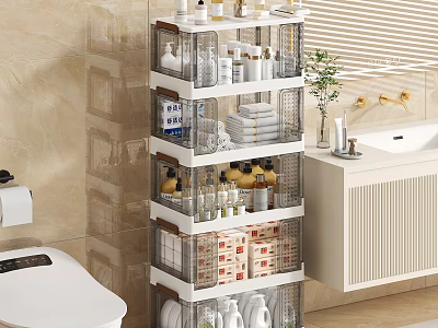 Metal Multi-layer Bathroom Storage Rack with Clear Bins Toiletries and Towels 3d model